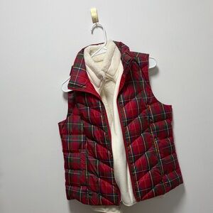 Lands' End Red Plaid Puffer Vest